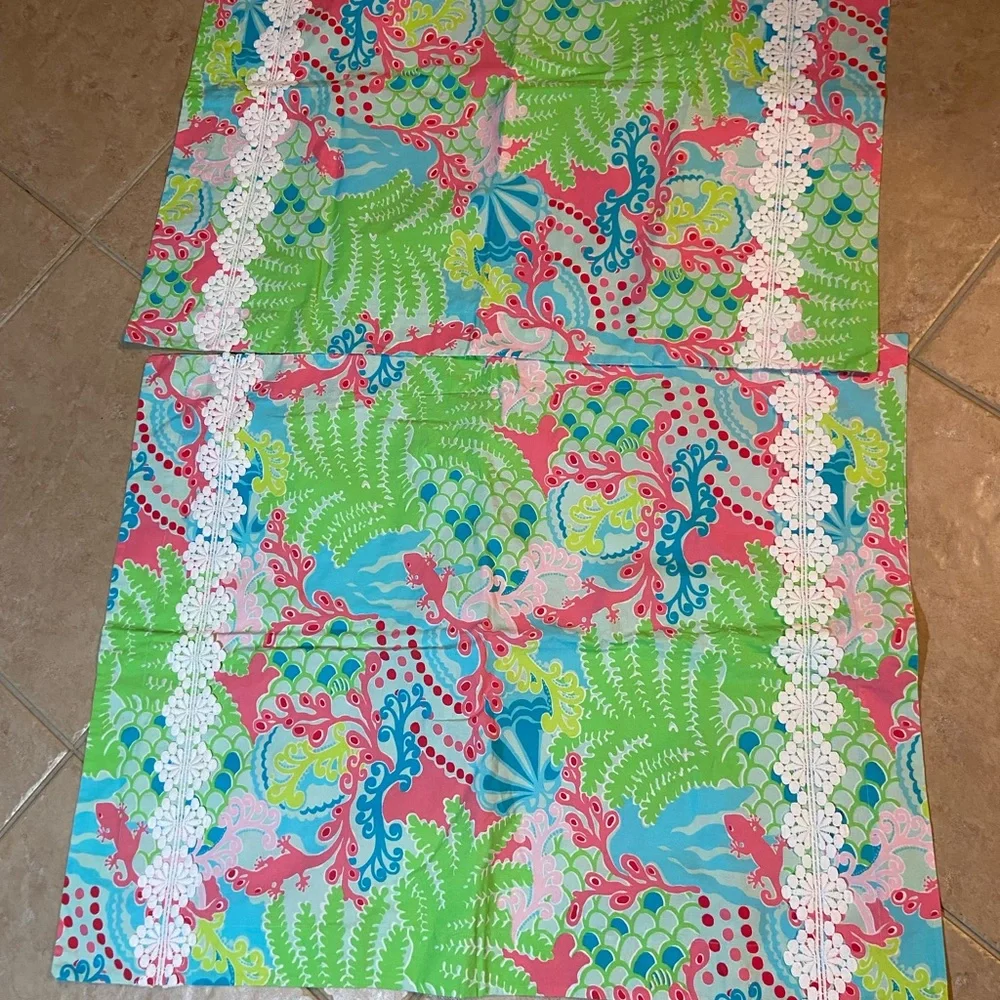 RARE HTF EUC Lilly Pulitzer For Garnet Hill Twin Duvet Cover & 2 shams gecko